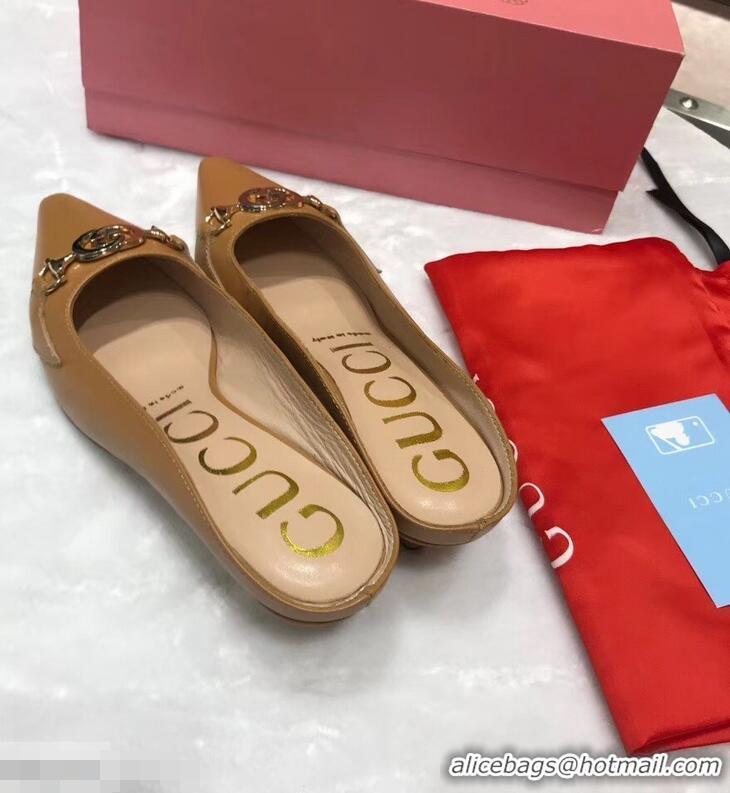 Best Quality Gucci Heel 5.5cm Zumi Leather Slides 577053 Brown 2019