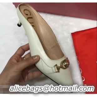 Hot Sell Gucci Heel 5.5cm Zumi Leather Slides 577053 Creamy 2019