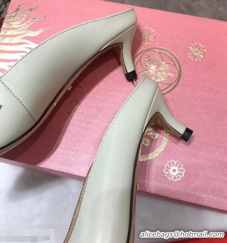 Hot Sell Gucci Heel 5.5cm Zumi Leather Slides 577053 Creamy 2019