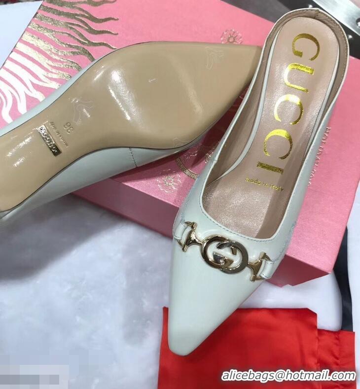 Hot Sell Gucci Heel 5.5cm Zumi Leather Slides 577053 Creamy 2019