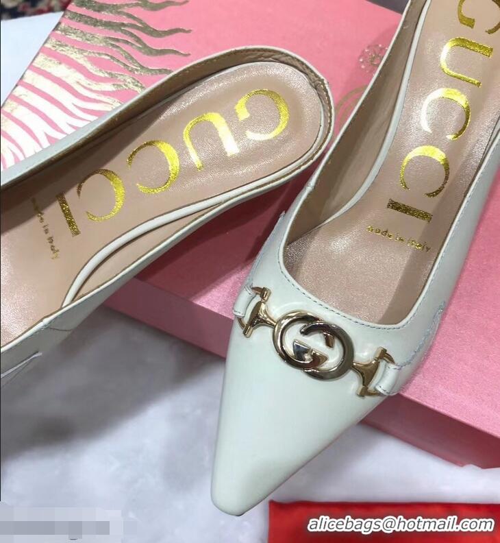 Hot Sell Gucci Heel 5.5cm Zumi Leather Slides 577053 Creamy 2019