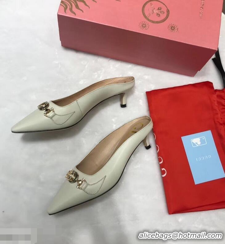 Hot Sell Gucci Heel 5.5cm Zumi Leather Slides 577053 Creamy 2019