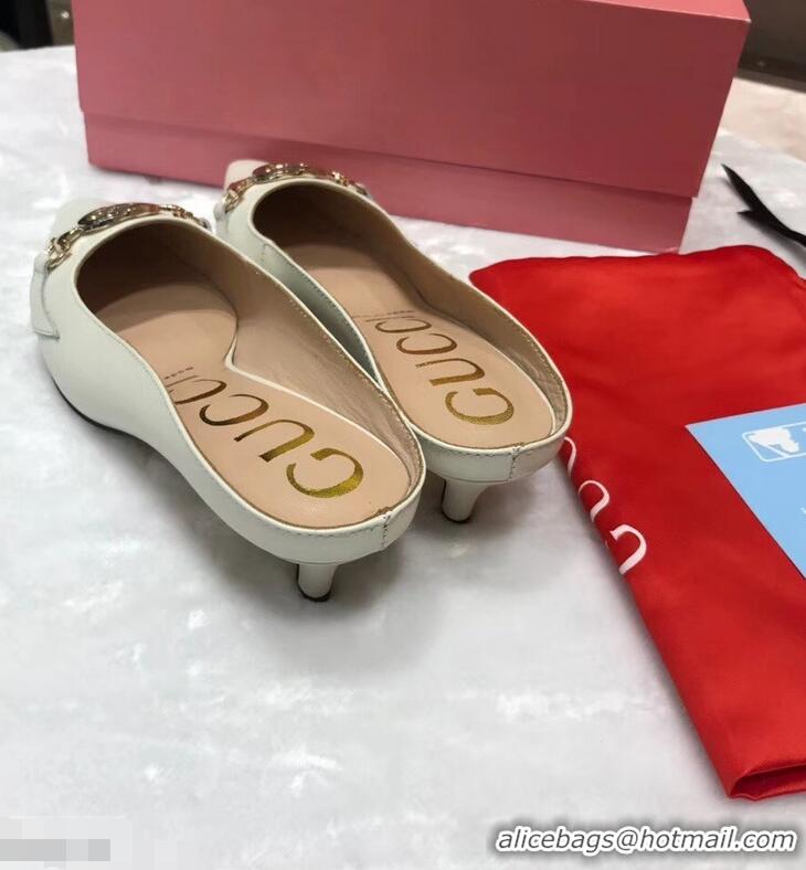 Hot Sell Gucci Heel 5.5cm Zumi Leather Slides 577053 Creamy 2019