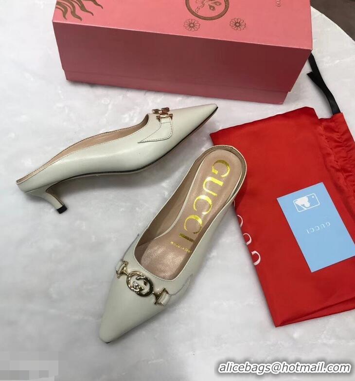 Hot Sell Gucci Heel 5.5cm Zumi Leather Slides 577053 Creamy 2019