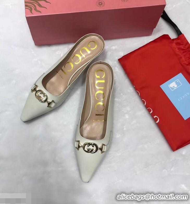 Hot Sell Gucci Heel 5.5cm Zumi Leather Slides 577053 Creamy 2019