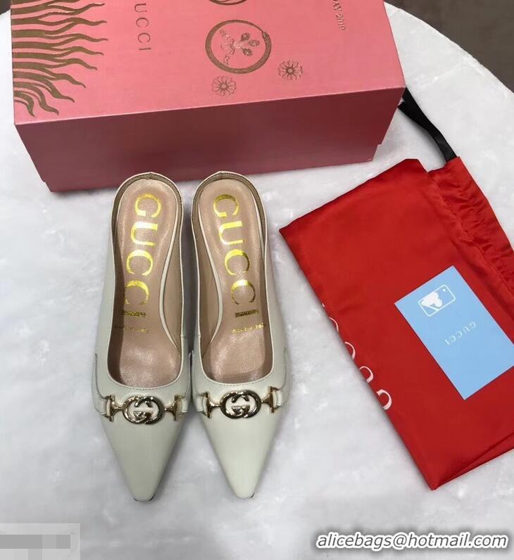 Hot Sell Gucci Heel 5.5cm Zumi Leather Slides 577053 Creamy 2019