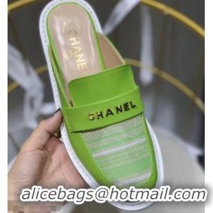 Discount Chanel X Pharrell Capsule Collection Calfskin Slippers Stripe G95716 Green 2019