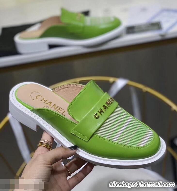 Discount Chanel X Pharrell Capsule Collection Calfskin Slippers Stripe G95716 Green 2019