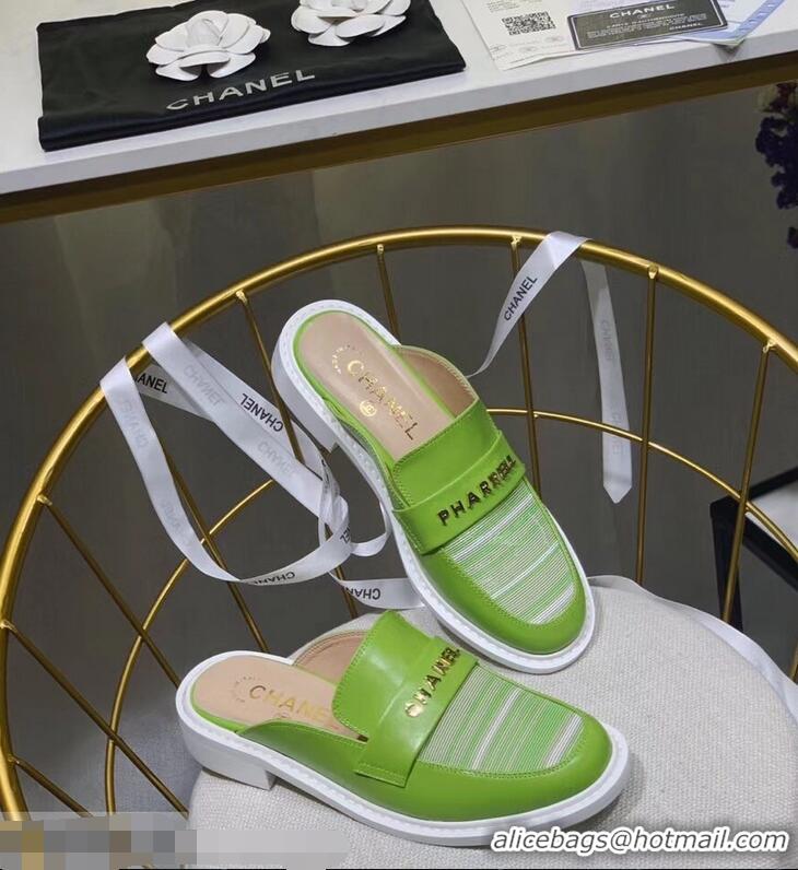 Discount Chanel X Pharrell Capsule Collection Calfskin Slippers Stripe G95716 Green 2019