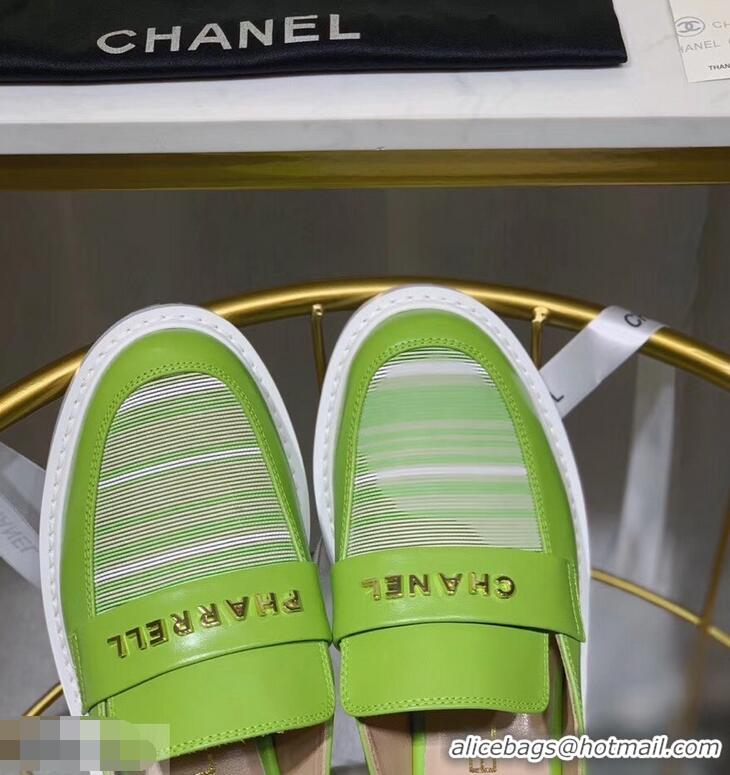 Discount Chanel X Pharrell Capsule Collection Calfskin Slippers Stripe G95716 Green 2019