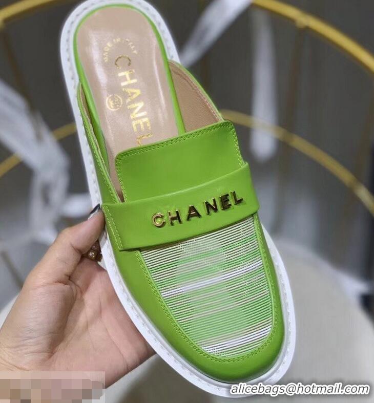 Discount Chanel X Pharrell Capsule Collection Calfskin Slippers Stripe G95716 Green 2019