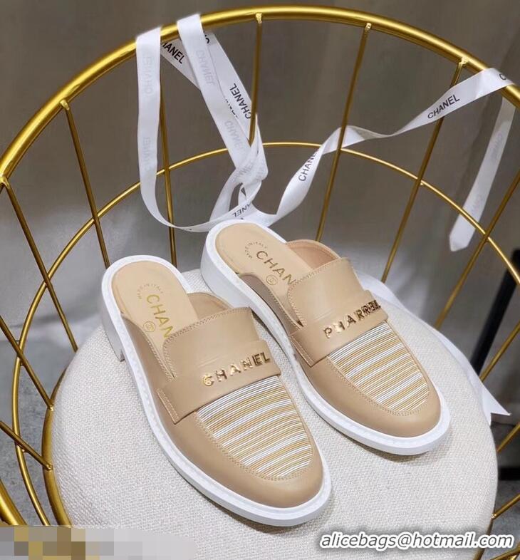 Hot Cheap Chanel X Pharrell Capsule Collection Calfskin Slippers Stripe G95716 Apricot 2019