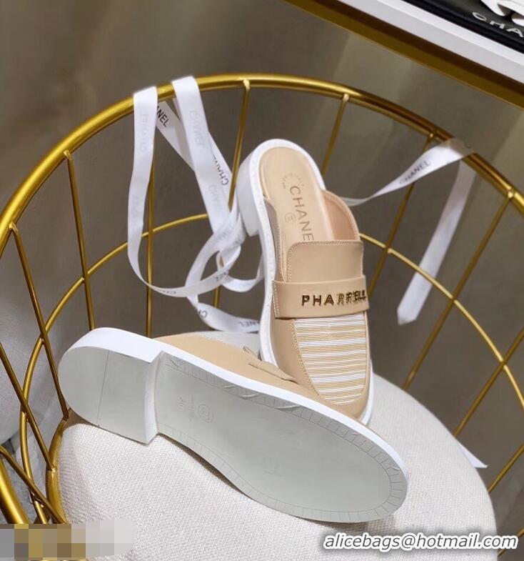 Hot Cheap Chanel X Pharrell Capsule Collection Calfskin Slippers Stripe G95716 Apricot 2019