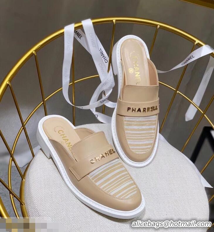 Hot Cheap Chanel X Pharrell Capsule Collection Calfskin Slippers Stripe G95716 Apricot 2019