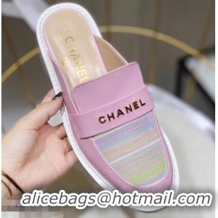 Classic Cheap Chanel X Pharrell Capsule Collection Calfskin Slippers Stripe G95716 Pink 2019