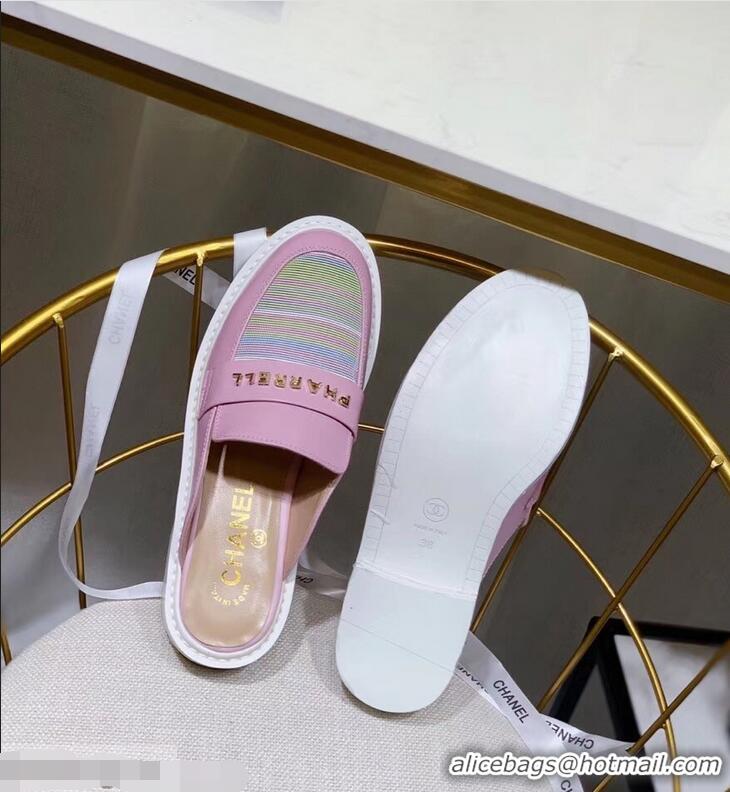 Classic Cheap Chanel X Pharrell Capsule Collection Calfskin Slippers Stripe G95716 Pink 2019