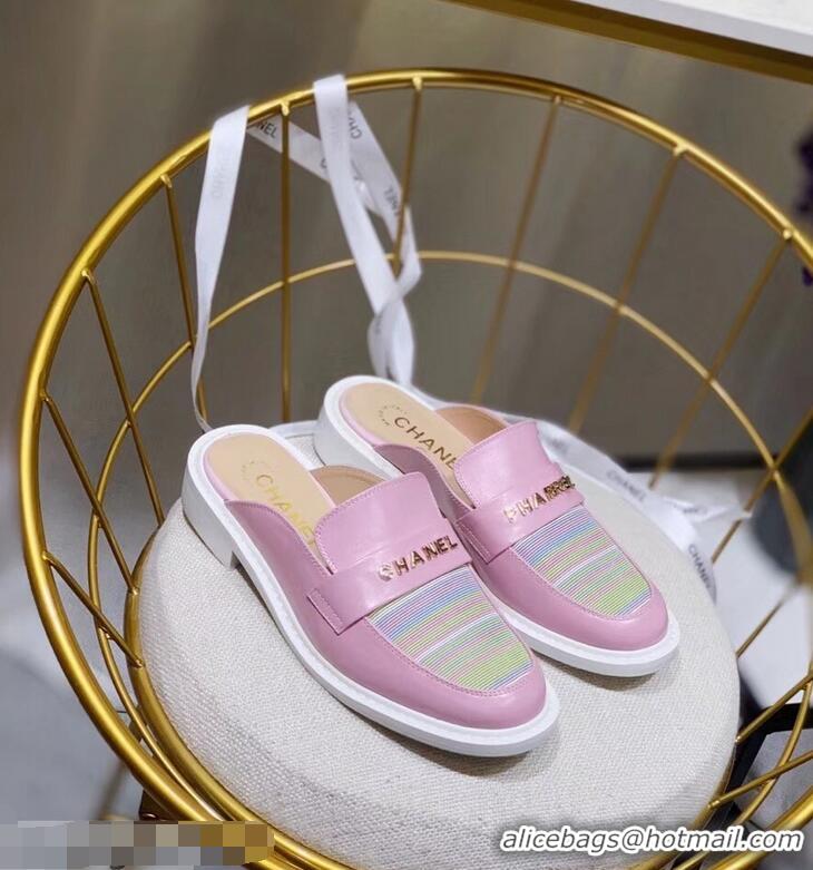 Classic Cheap Chanel X Pharrell Capsule Collection Calfskin Slippers Stripe G95716 Pink 2019