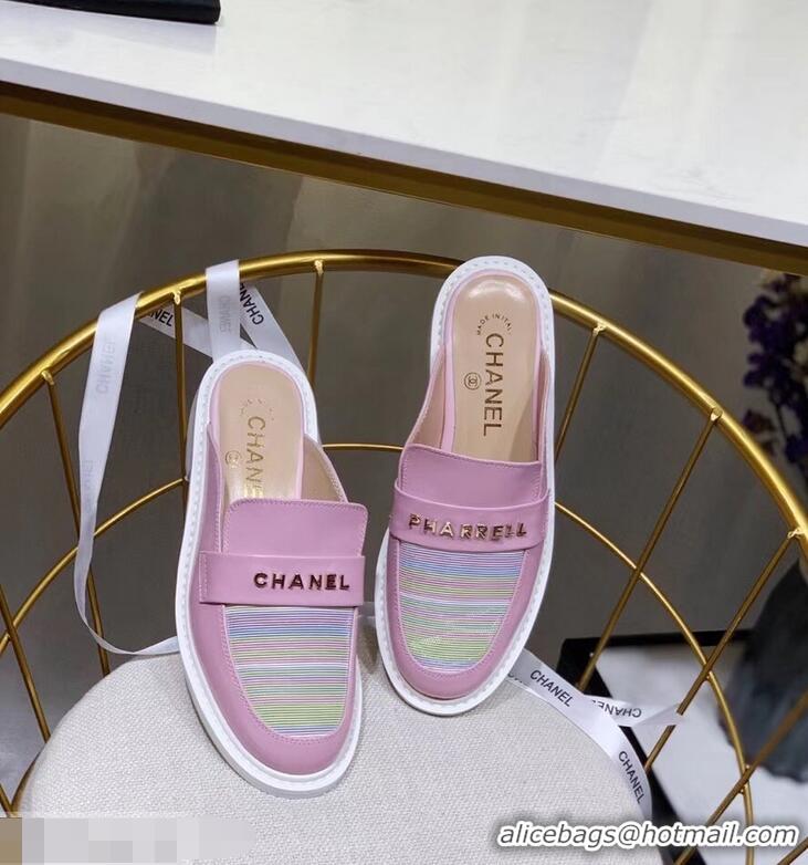 Classic Cheap Chanel X Pharrell Capsule Collection Calfskin Slippers Stripe G95716 Pink 2019