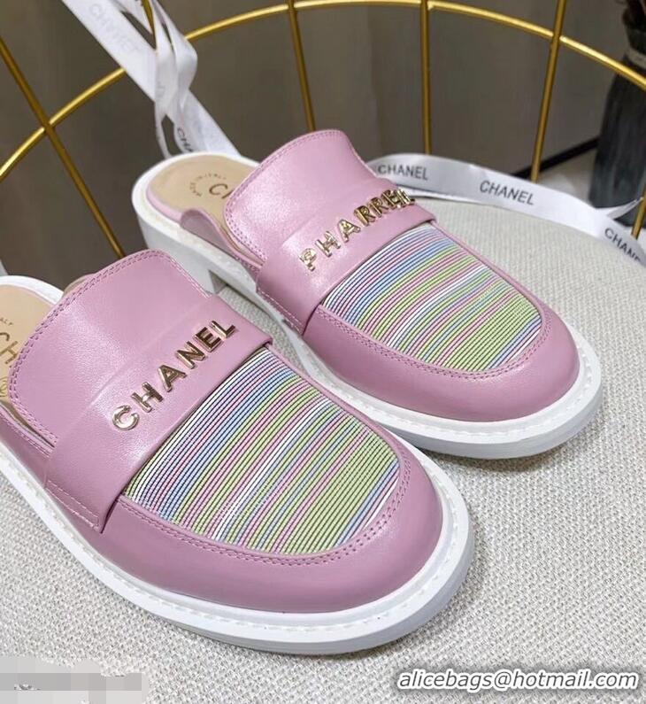 Classic Cheap Chanel X Pharrell Capsule Collection Calfskin Slippers Stripe G95716 Pink 2019