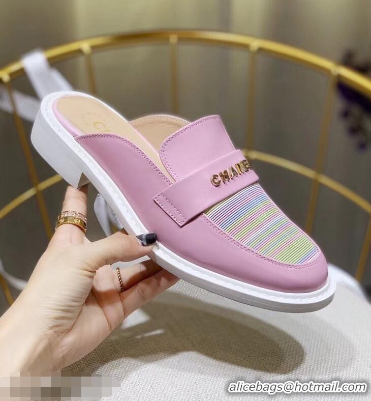 Classic Cheap Chanel X Pharrell Capsule Collection Calfskin Slippers Stripe G95716 Pink 2019