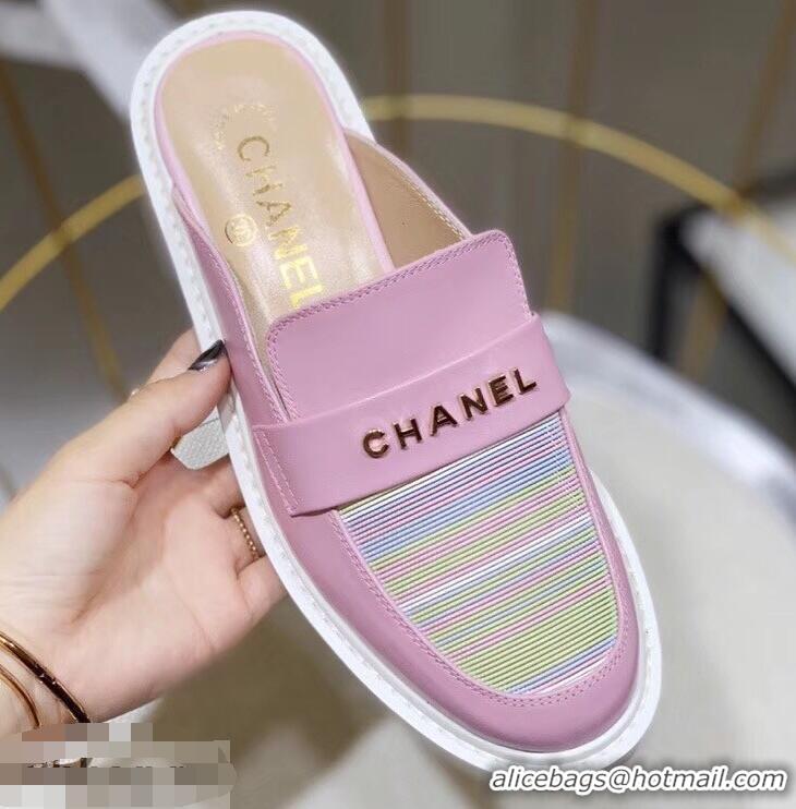 Classic Cheap Chanel X Pharrell Capsule Collection Calfskin Slippers Stripe G95716 Pink 2019