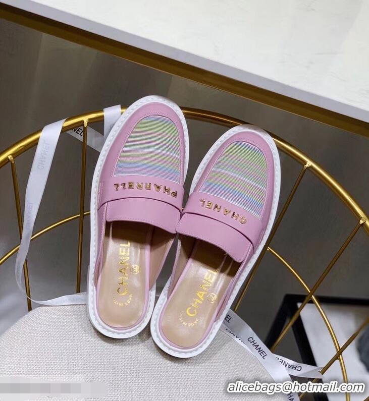 Classic Cheap Chanel X Pharrell Capsule Collection Calfskin Slippers Stripe G95716 Pink 2019