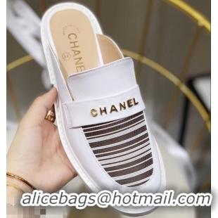 Imitation Chanel X Pharrell Capsule Collection Calfskin Slippers Stripe G95716 White 2019