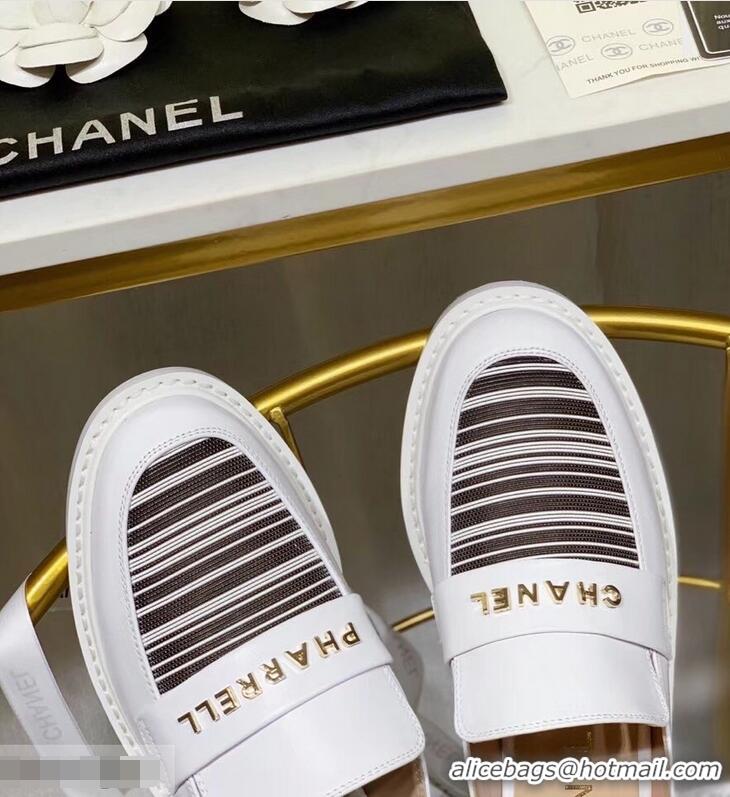 Imitation Chanel X Pharrell Capsule Collection Calfskin Slippers Stripe G95716 White 2019