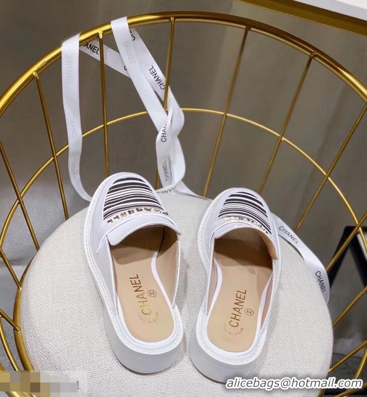 Imitation Chanel X Pharrell Capsule Collection Calfskin Slippers Stripe G95716 White 2019