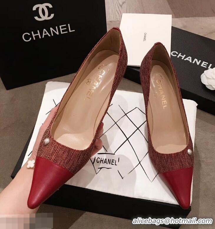 New Design Chanel Quilted Heel Pumps C95720 Red 2019