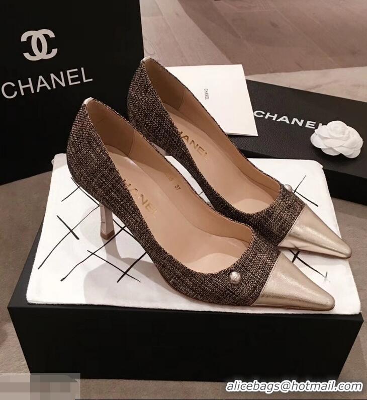 Wholesale Cheapest Chanel Quilted Heel Pumps C95720 Gold 2019