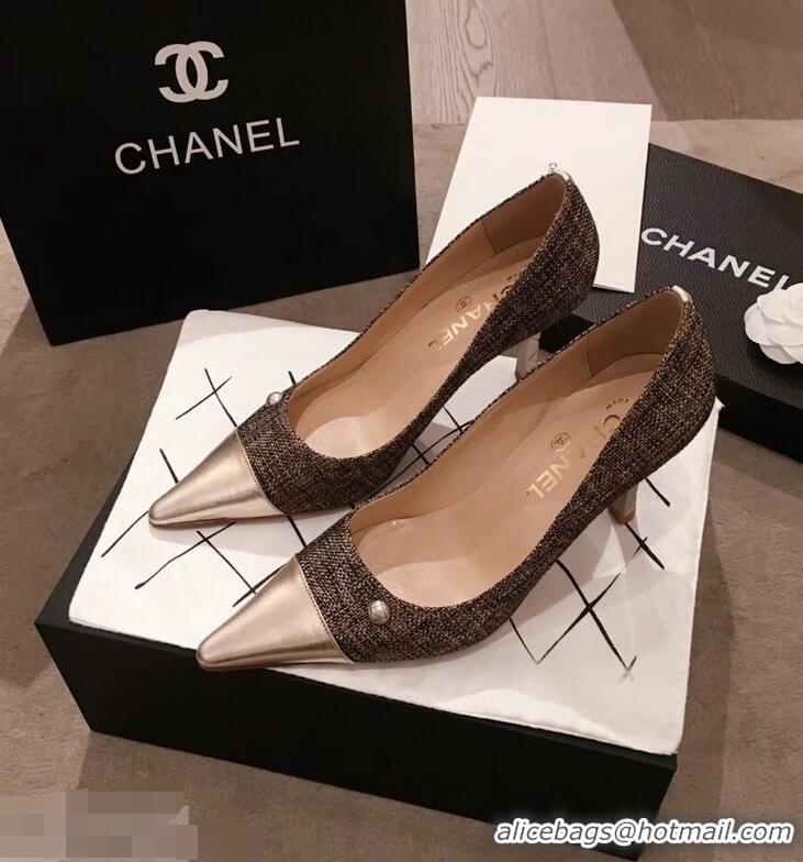 Wholesale Cheapest Chanel Quilted Heel Pumps C95720 Gold 2019