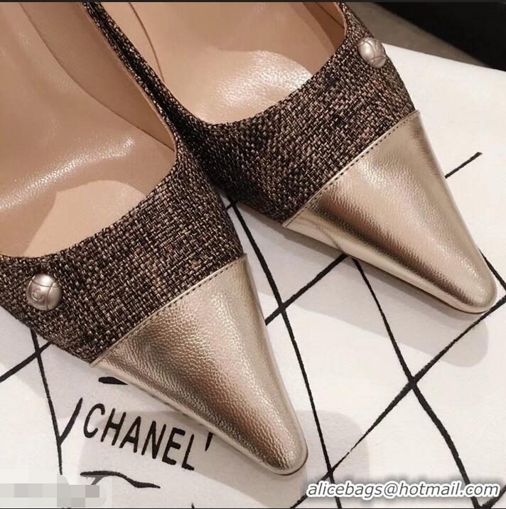 Wholesale Cheapest Chanel Quilted Heel Pumps C95720 Gold 2019