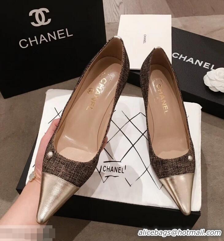 Wholesale Cheapest Chanel Quilted Heel Pumps C95720 Gold 2019