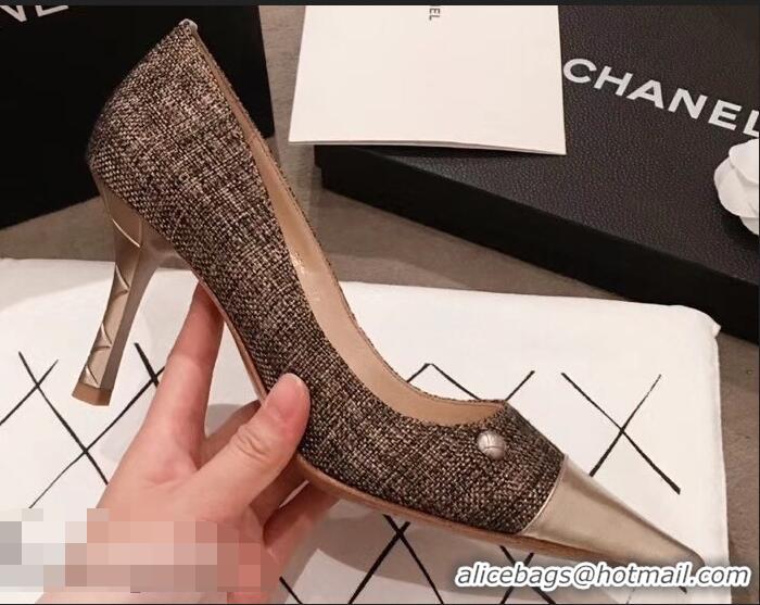 Wholesale Cheapest Chanel Quilted Heel Pumps C95720 Gold 2019