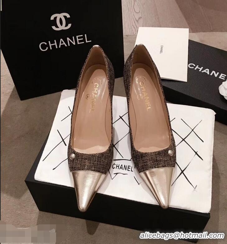 Wholesale Cheapest Chanel Quilted Heel Pumps C95720 Gold 2019