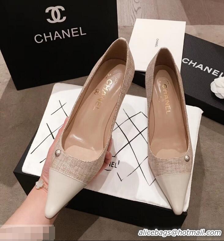 High Quality Chanel Quilted Heel Pumps C95720 Creamy 2019