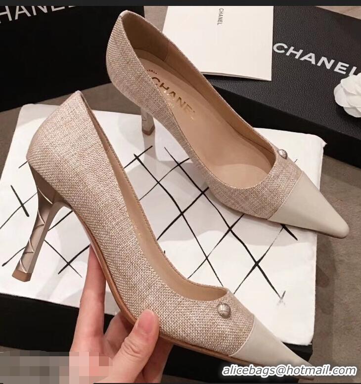 High Quality Chanel Quilted Heel Pumps C95720 Creamy 2019