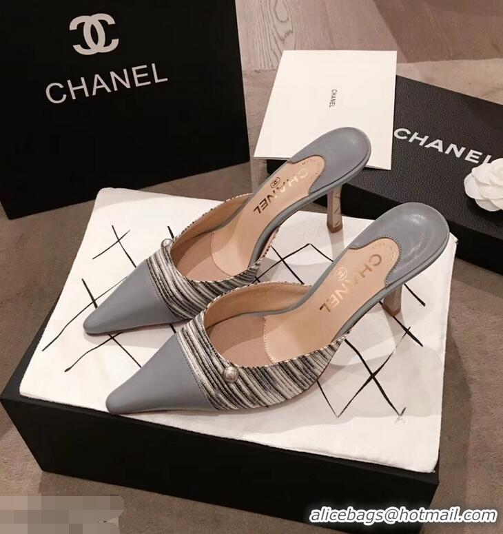 Ladies Discount Chanel Quilted Heel Mules G95723 Gray 2019