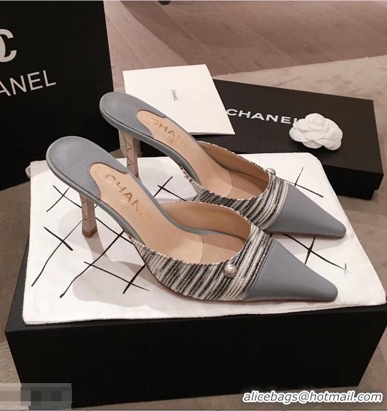 Ladies Discount Chanel Quilted Heel Mules G95723 Gray 2019