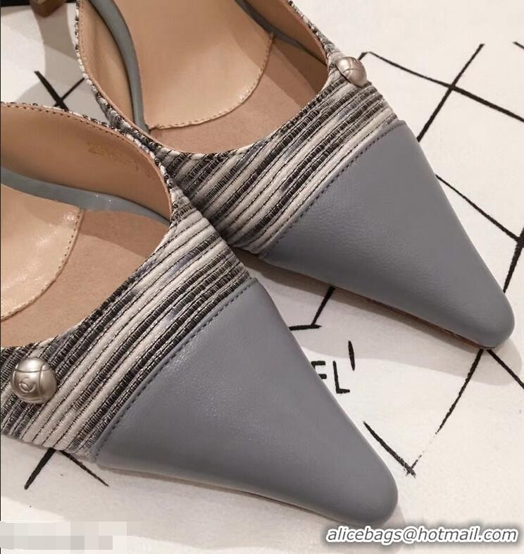 Ladies Discount Chanel Quilted Heel Mules G95723 Gray 2019