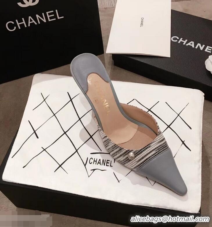 Ladies Discount Chanel Quilted Heel Mules G95723 Gray 2019