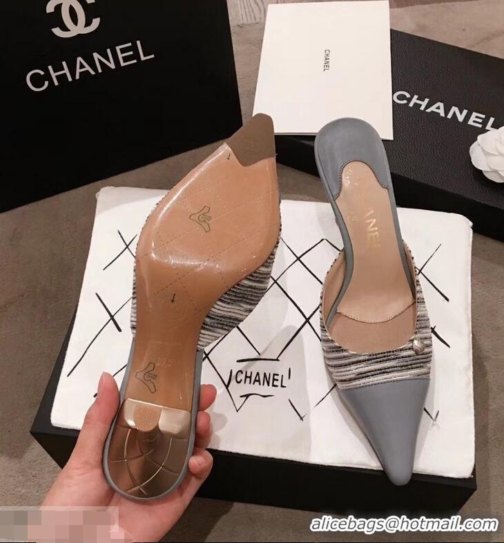 Ladies Discount Chanel Quilted Heel Mules G95723 Gray 2019