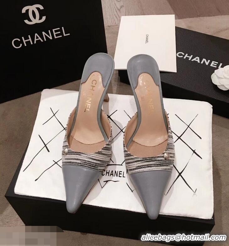 Ladies Discount Chanel Quilted Heel Mules G95723 Gray 2019