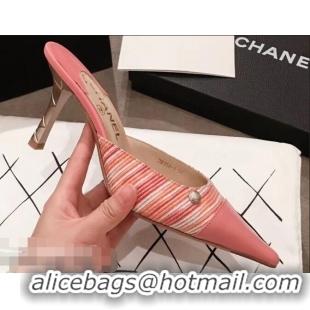 Women Imitation Chanel Quilted Heel Mules G95723 Pink 2019