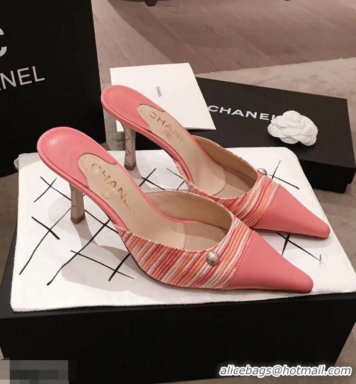 Women Imitation Chanel Quilted Heel Mules G95723 Pink 2019