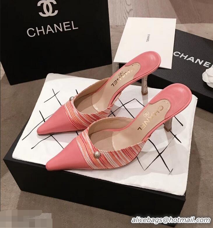 Women Imitation Chanel Quilted Heel Mules G95723 Pink 2019