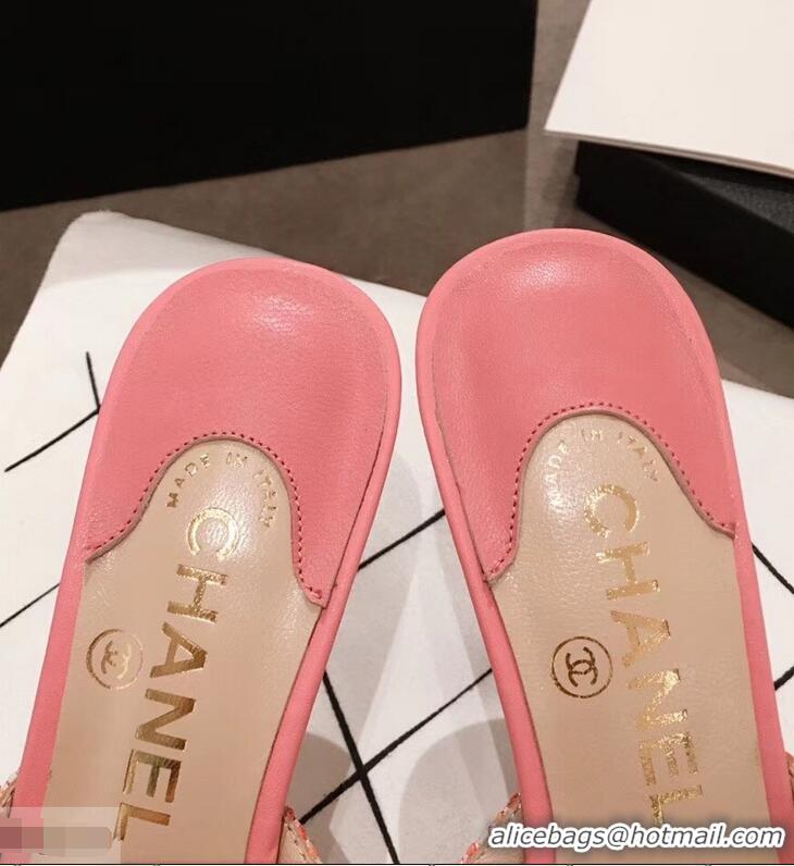 Women Imitation Chanel Quilted Heel Mules G95723 Pink 2019