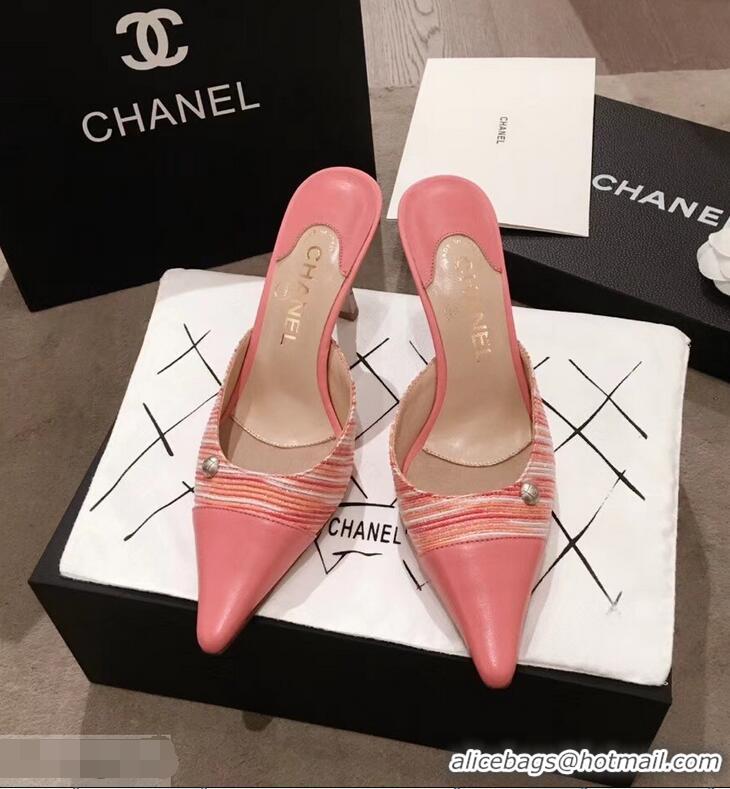 Women Imitation Chanel Quilted Heel Mules G95723 Pink 2019