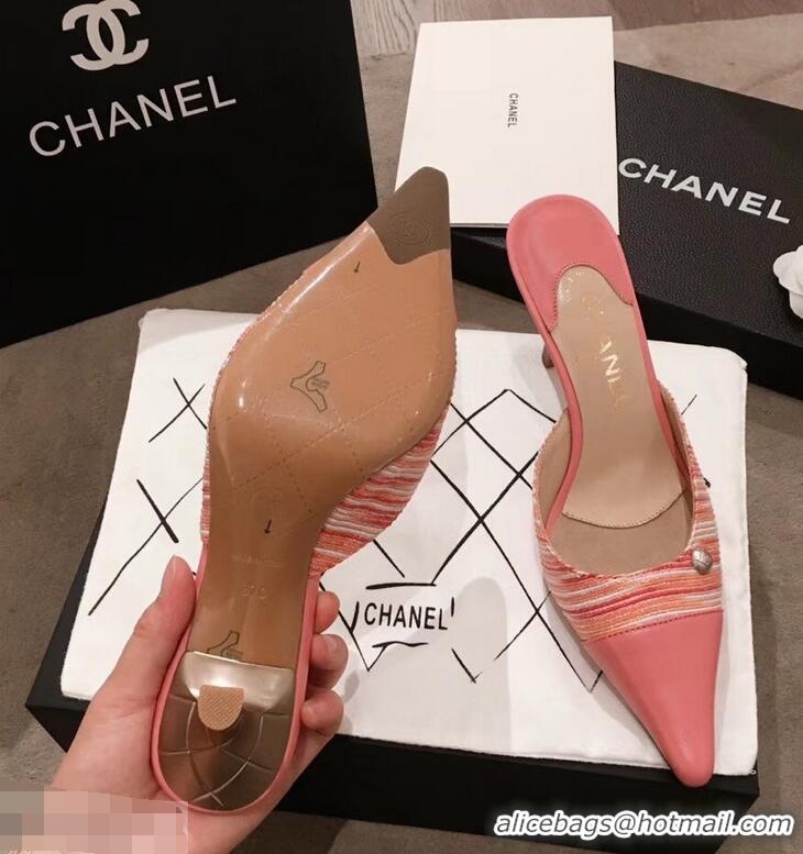 Women Imitation Chanel Quilted Heel Mules G95723 Pink 2019